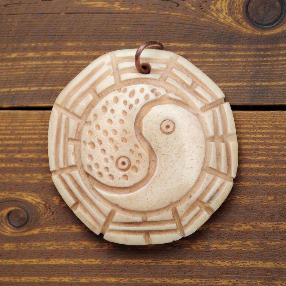 Vintage Hand Carved Organic Bone Yin Yang Pendant